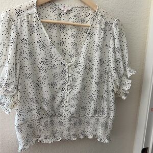 Candirs Cream Polka Dot V-Neck Button Front Blouse